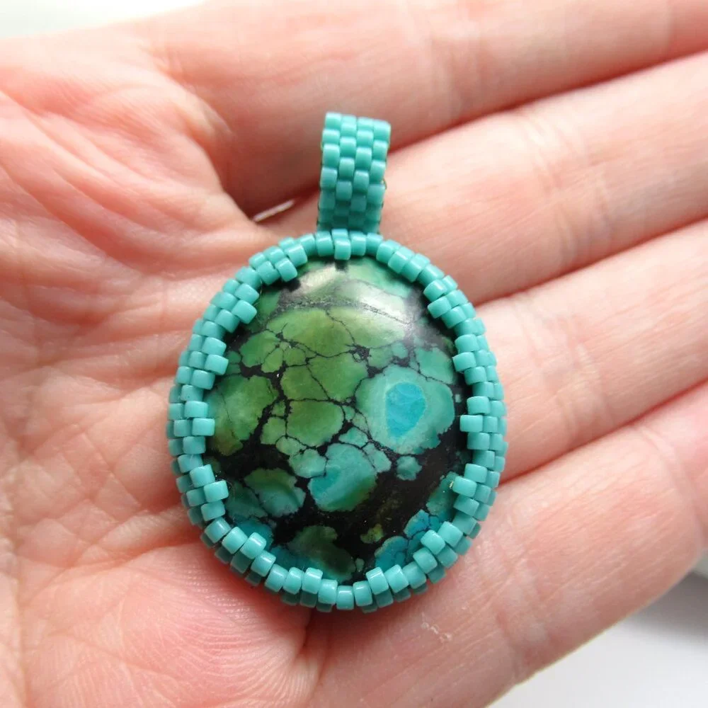 Handstitched Turquoise pendant - Picture 7 of 12